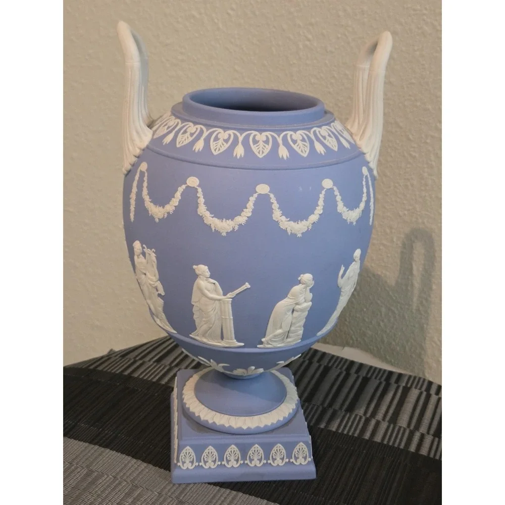 Vintage Wedgwood Blue Jasperware Wing Handled URN/Trophy Vase